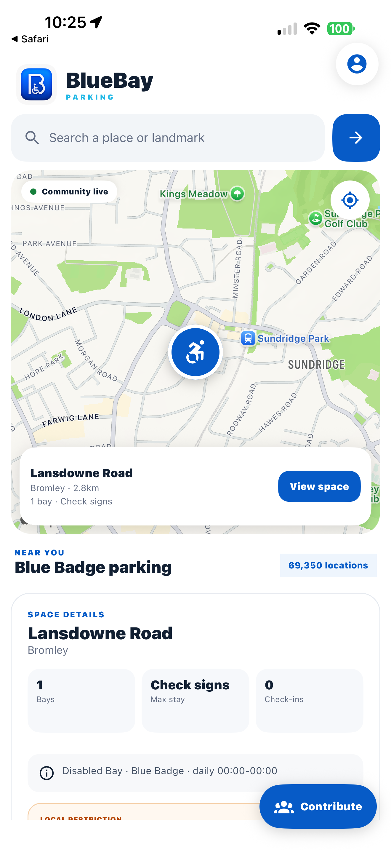 BlueBay Parking map showing accessible parking bays